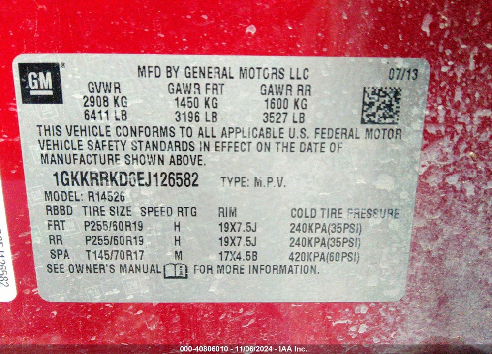 2014 GMC ACADIA SLT-1 VIN: 1GKKRRKD6EJ126582