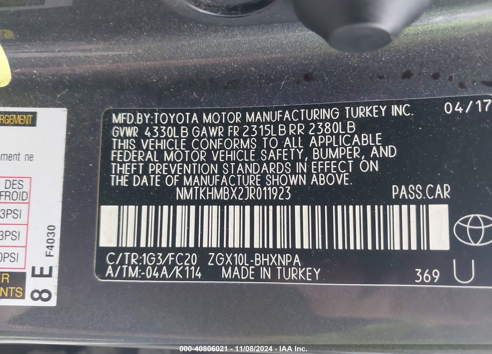 2018 TOYOTA C-HR VIN: NMTKHMBX2JR011923
