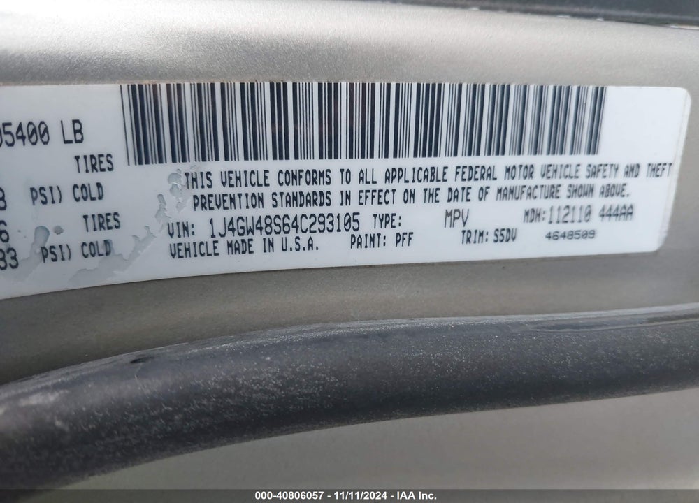 2004 JEEP GRAND CHEROKEE LAREDO VIN: 1J4GW48S64C293105