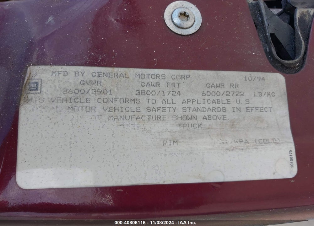 1995 GMC SIERRA C2500 VIN: 1GTGC29K8SE501391