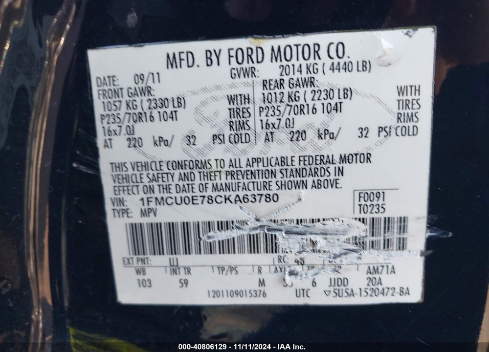 2010 FORD ESCAPE XLT VIN: 1FMCU0D77AKD00208
