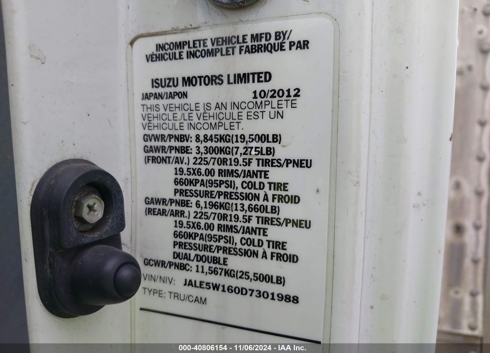 2013 ISUZU DSL REG VIN: JALE5W160D7301988