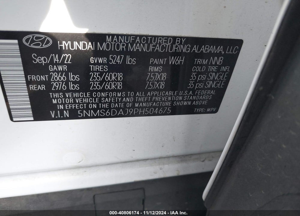 2023 HYUNDAI SANTA FE XRT VIN: 5NMS6DAJ9PH504675