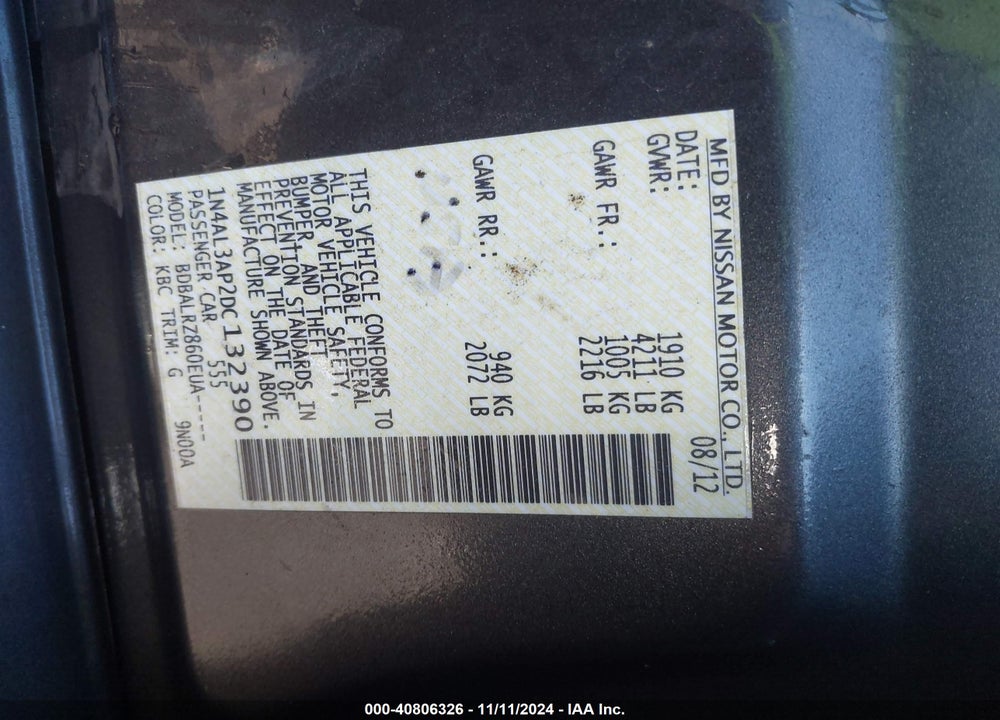 2013 NISSAN ALTIMA 2.5 S VIN: 1N4AL3AP2DC132390