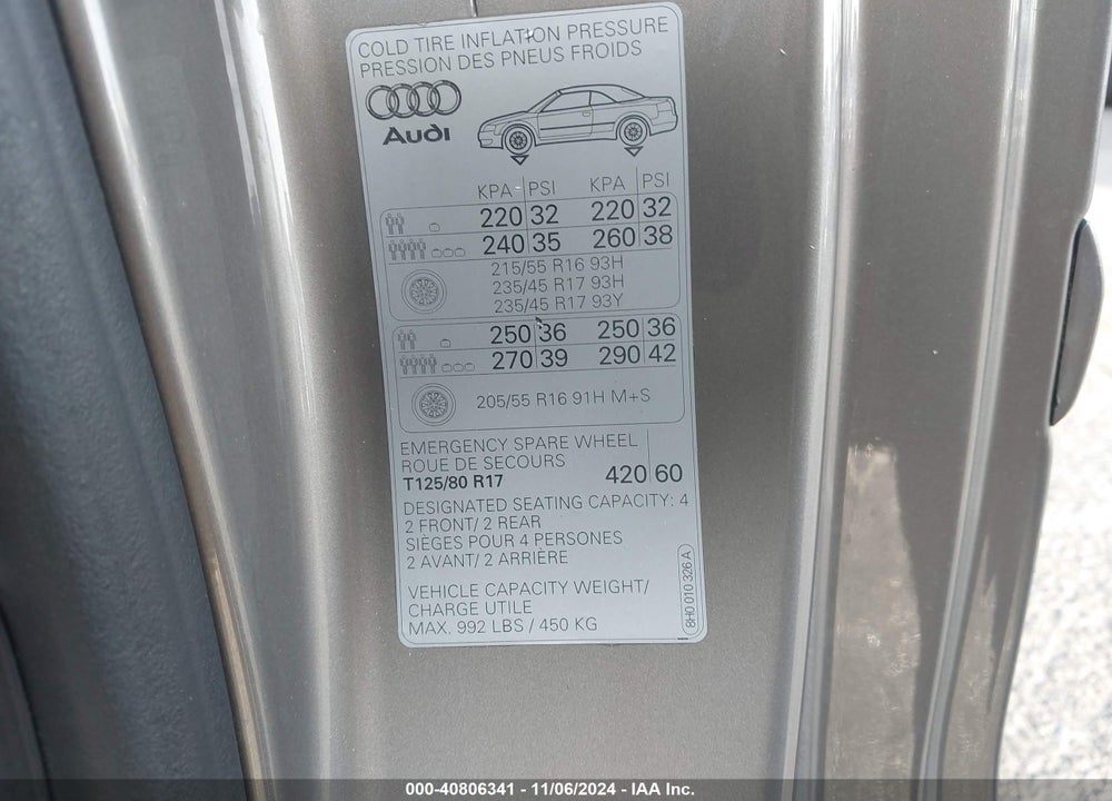 2005 AUDI A4 1.8T VIN: WAUAC48H95K012590