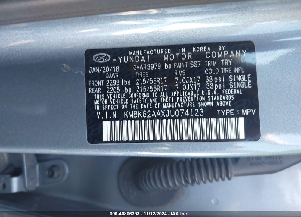2018 HYUNDAI KONA SEL VIN: KM8K62AAXJU074123