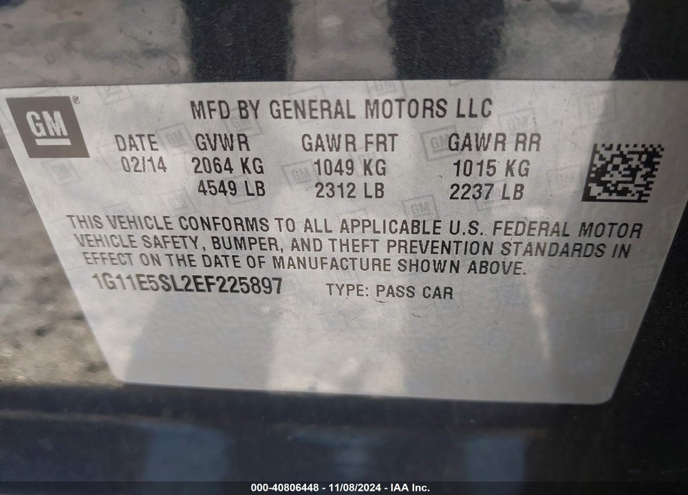 2014 CHEVROLET MALIBU 2LT VIN: 1G11E5SL2EF225897