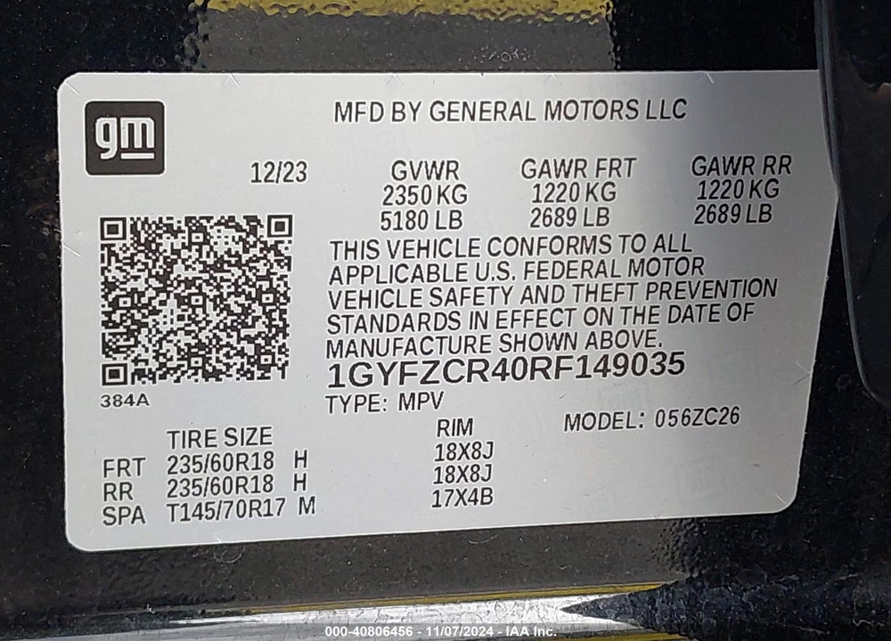 2024 CADILLAC XT4 FWD PREMIUM LUXURY VIN: 1GYFZCR40RF149035
