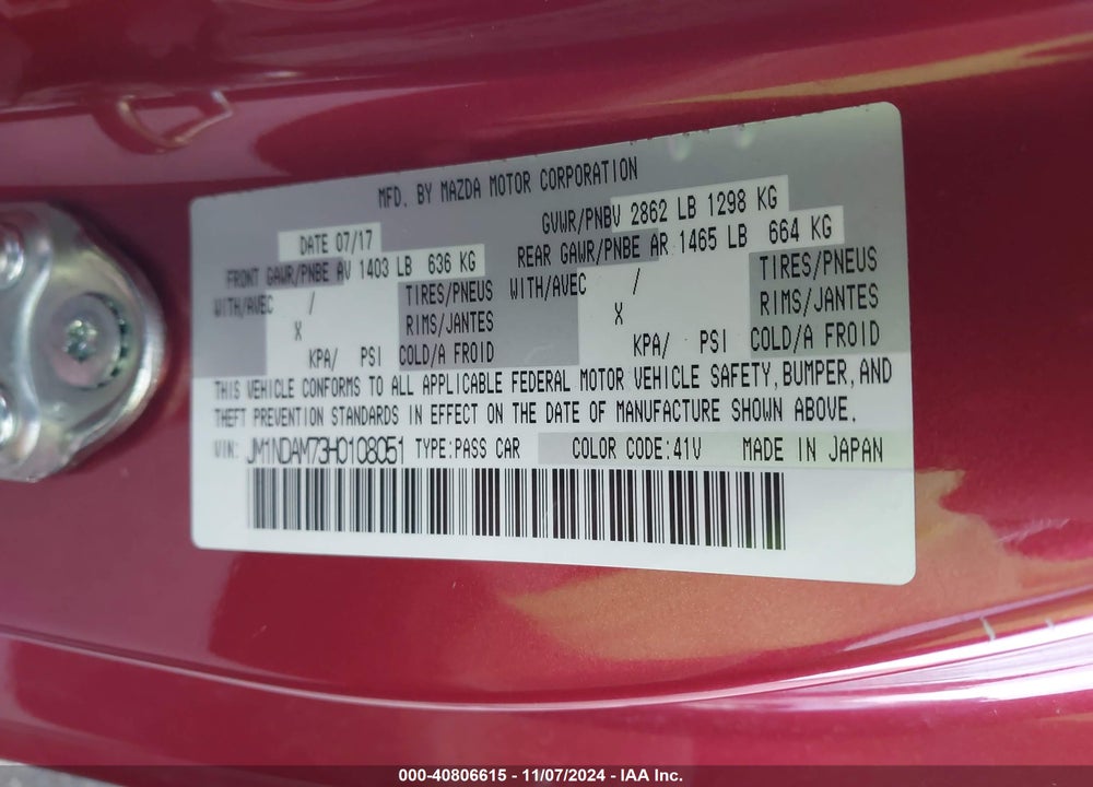 2017 MAZDA MX-5 MIATA RF VIN: JM1NDAM73H0108051