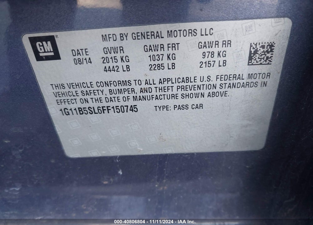 2015 CHEVROLET MALIBU LS VIN: 1G11B5SL6FF150745
