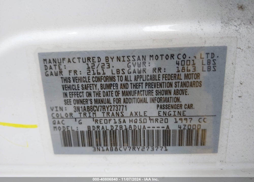 2024 NISSAN SENTRA VIN: 3N1AB8CV7RY273771
