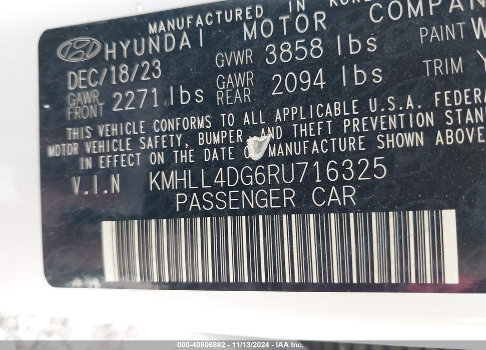 2024 HYUNDAI ELANTRA VIN: KMHLL4DG6RU716325