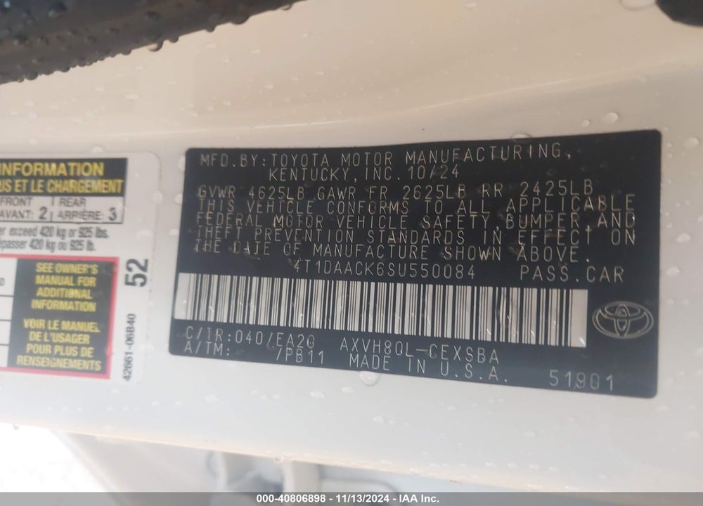 2025 TOYOTA CAMRY SE VIN: 4T1DAACK6SU550084