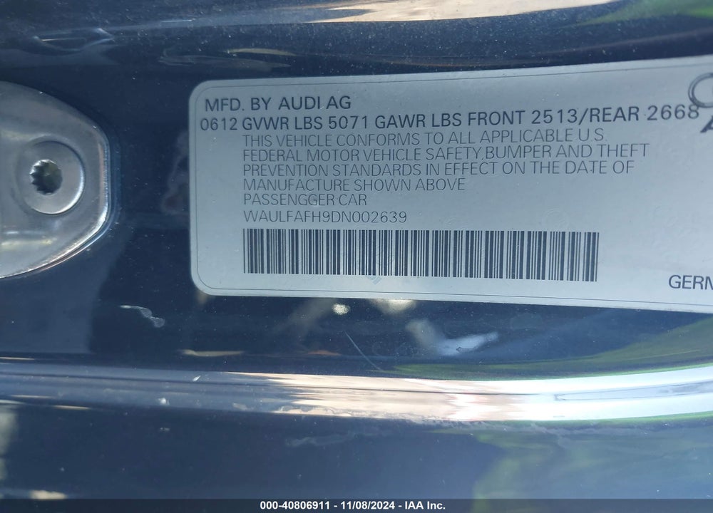 2013 AUDI A5 2.0T PREMIUM VIN: WAULFAFH9DN002639