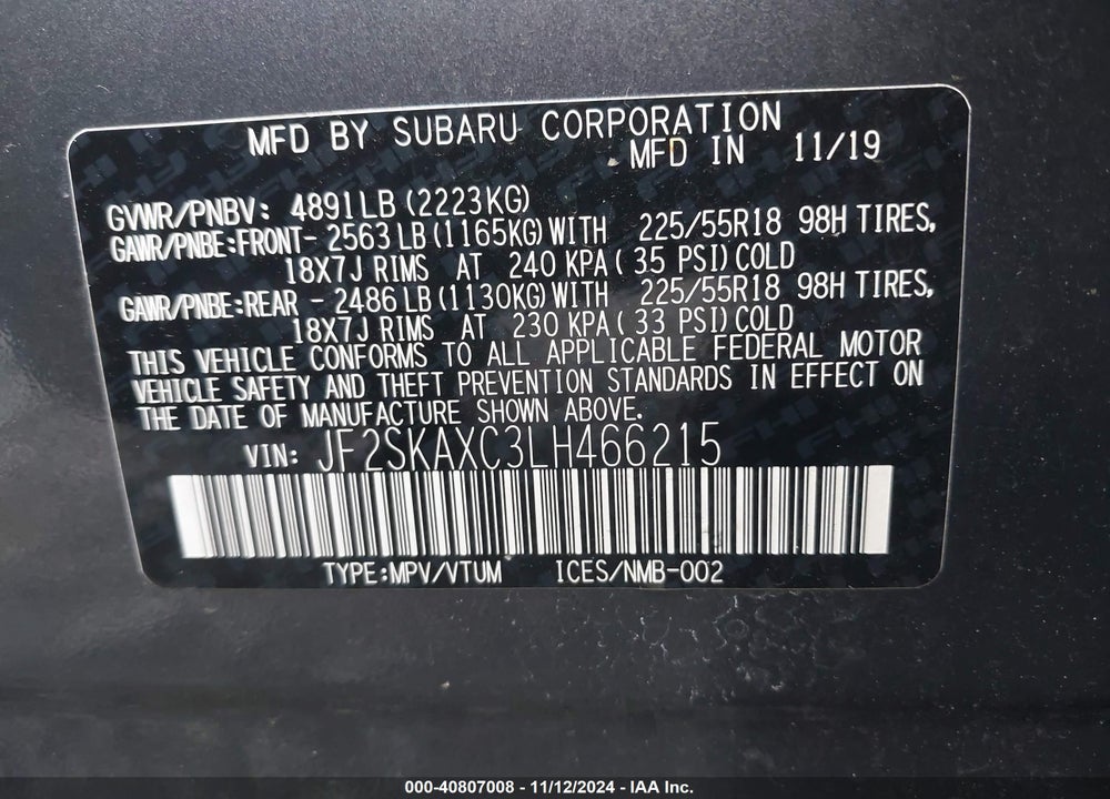 2020 SUBARU FORESTER TOURING VIN: JF2SKAXC3LH466215