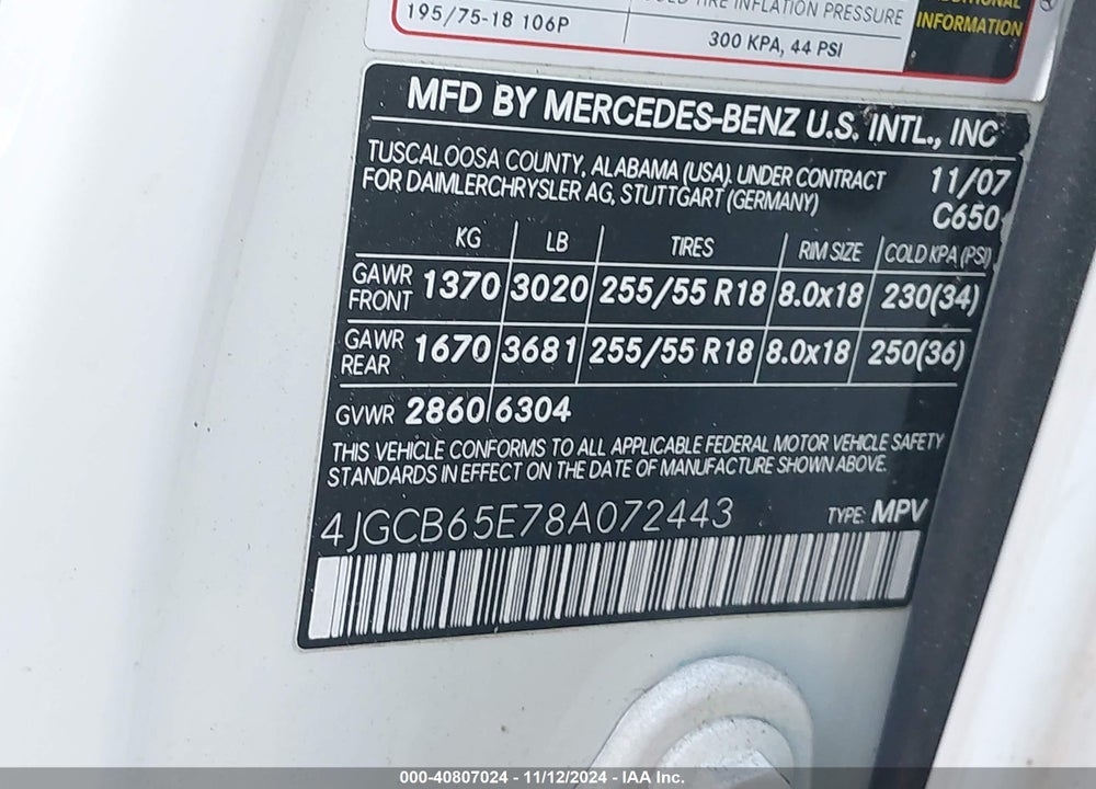 2008 MERCEDES-BENZ R 350 4MATIC VIN: 4JGCB65E78A072443