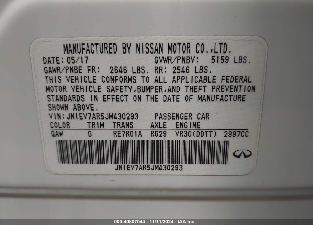 2018 INFINITI Q50 3.0T LUXE VIN: JN1EV7AR5JM430293