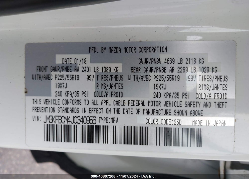 2018 MAZDA CX-5 TOURING VIN: JM3KFBCM4J0340956
