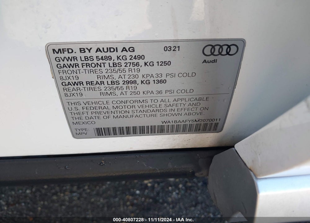 2021 AUDI Q5 PREMIUM PLUS 45 TFSI QUATTRO S TRONIC VIN: WA1BAAFY5M2070011