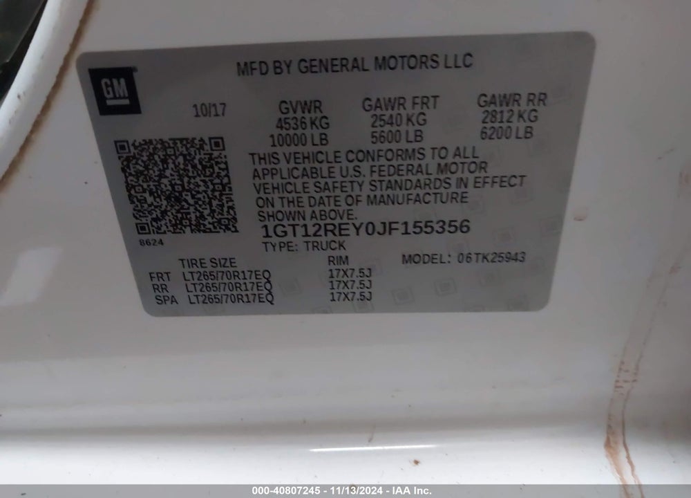 2018 GMC SIERRA 2500HD VIN: 1GT12REY0JF155356
