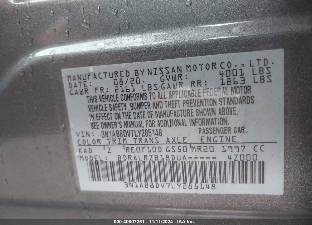 2020 NISSAN SENTRA SR XTRONIC CVT VIN: 3N1AB8DV7LY285148