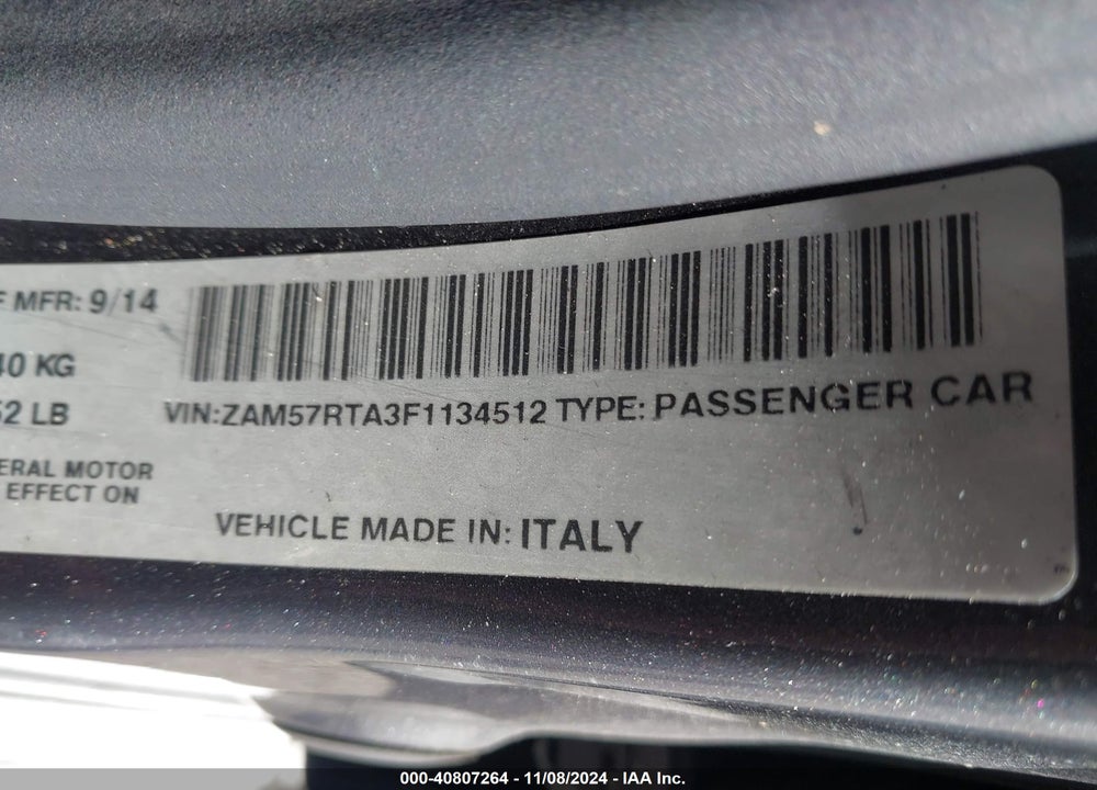 2015 MASERATI GHIBLI S Q4 VIN: ZAM57RTA3F1134512