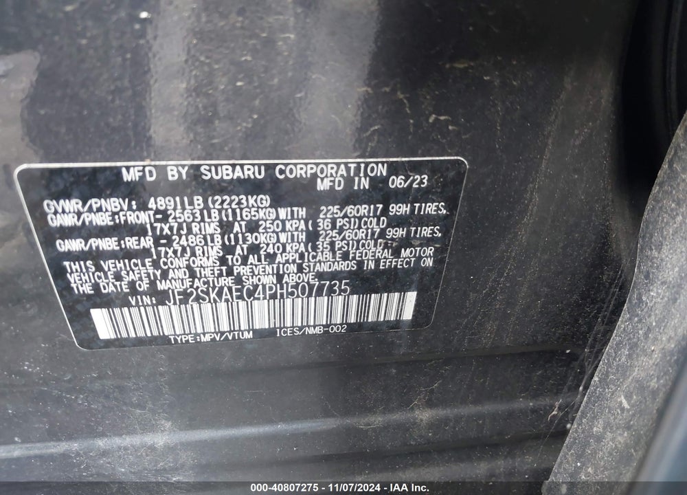 2023 SUBARU FORESTER PREMIUM VIN: JF2SKAEC4PH507735