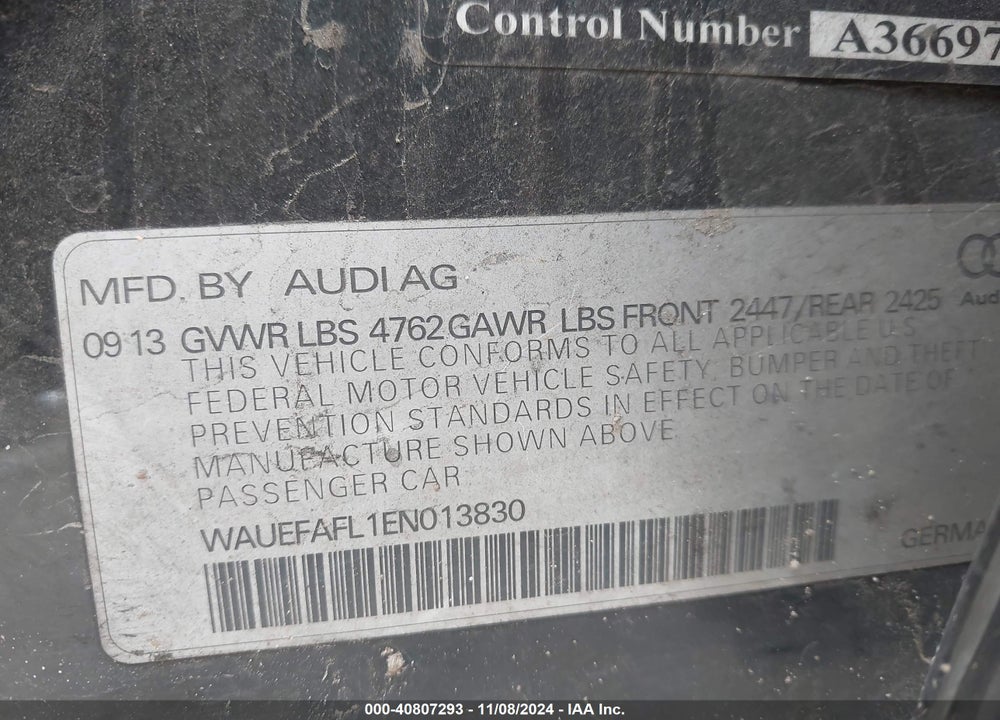 2014 AUDI A4 VIN: WAUEFAFL1EN013830