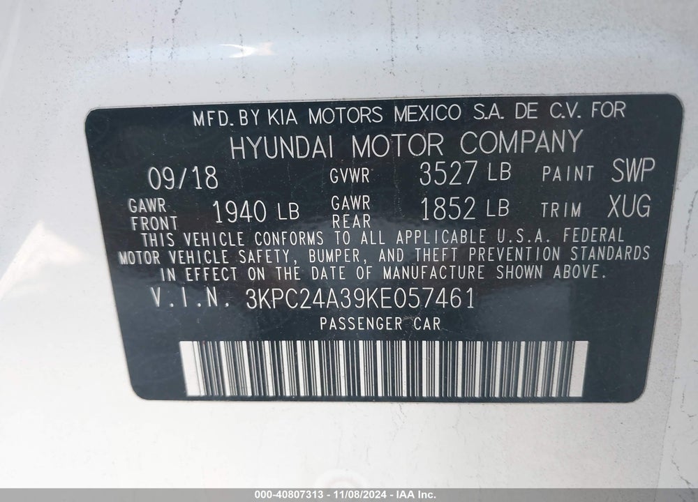 2019 HYUNDAI ACCENT VIN: 3KPC24A39KE057461