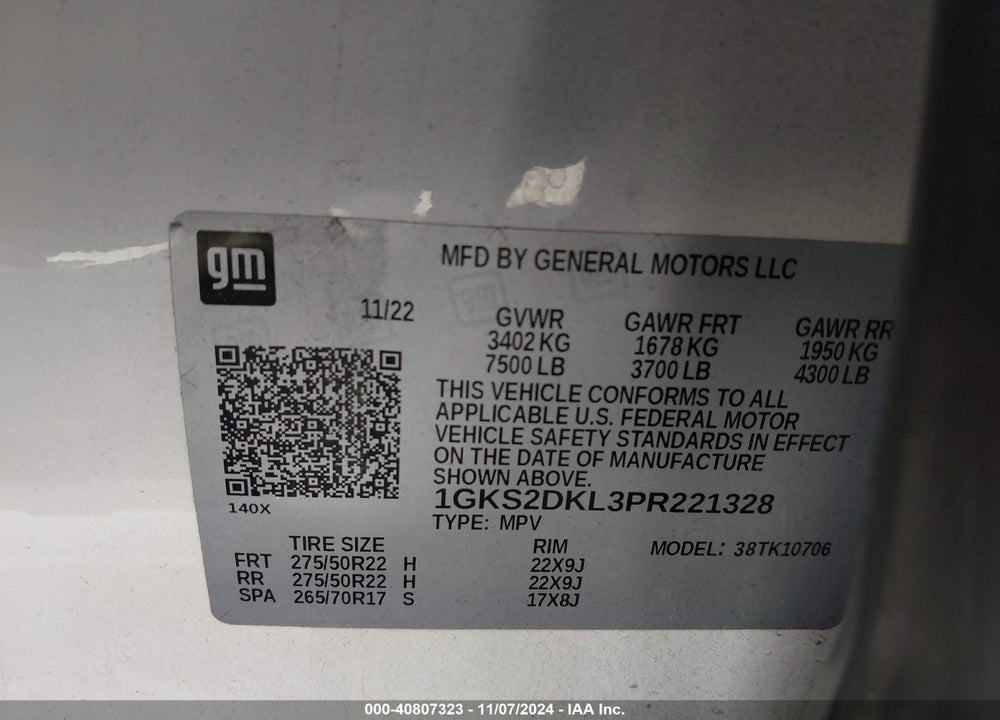 2023 GMC YUKON 4WD DENALI VIN: 1GKS2DKL3PR221328