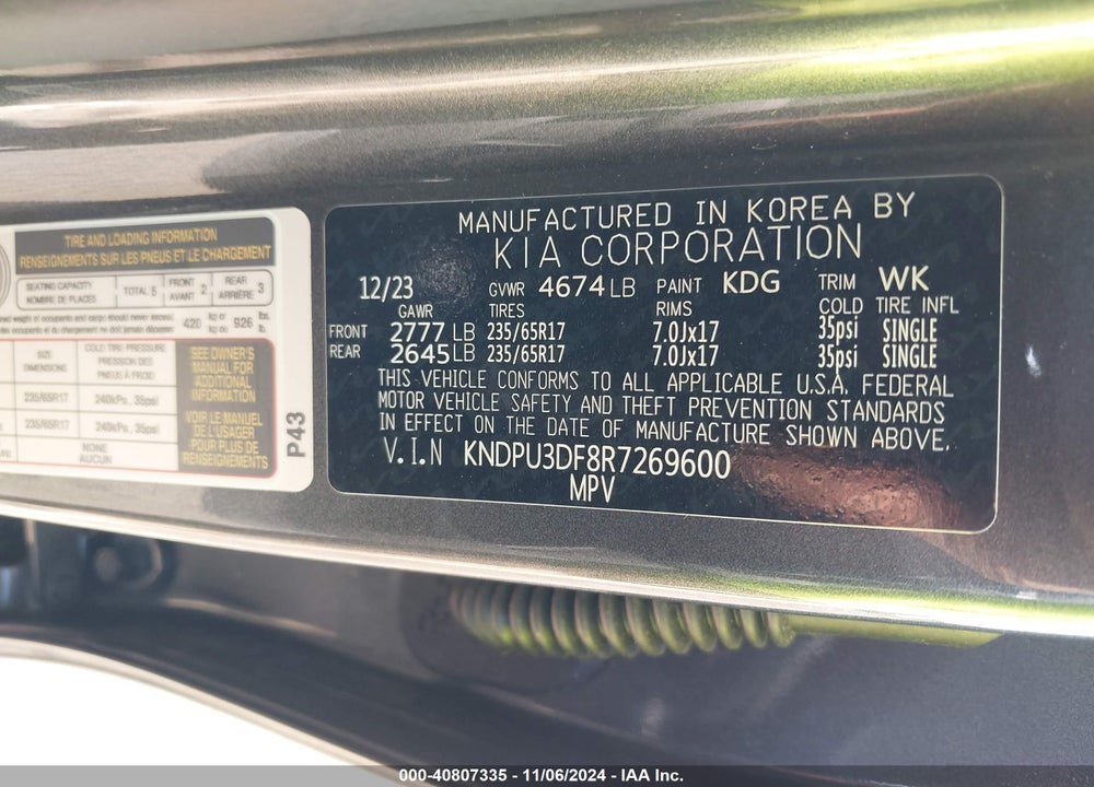 2024 KIA SPORTAGE LX VIN: KNDPU3DF8R7269600
