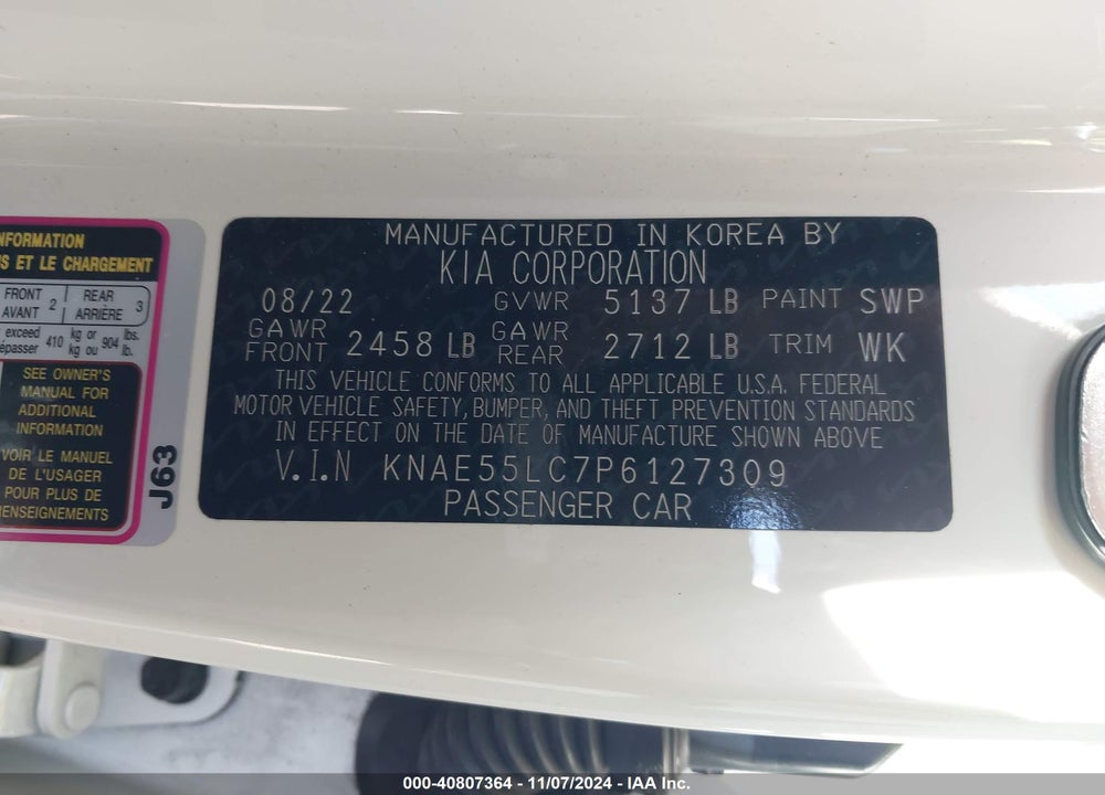 2023 KIA STINGER GT2 VIN: KNAE55LC7P6127309