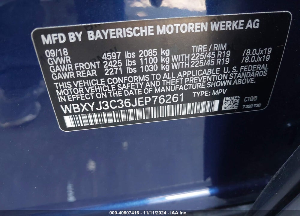 2018 BMW X2 SDRIVE28I VIN: WBXYJ3C36JEP76261
