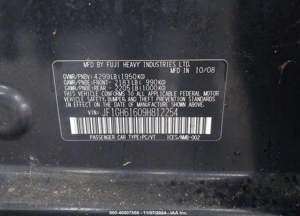 2009 SUBARU IMPREZA 2.5I VIN: JF1GH61609H812254