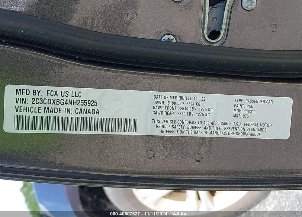 2022 DODGE CHARGER SXT RWD VIN: 2C3CDXBG4NH255925