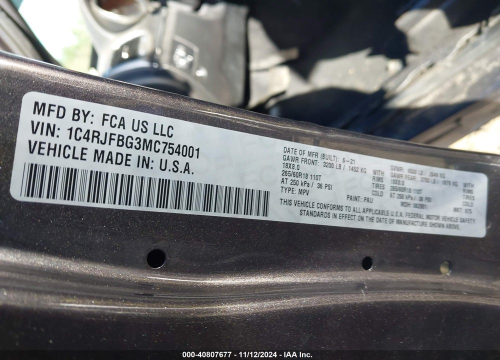2021 JEEP GRAND CHEROKEE LIMITED 4X4 VIN: 1C4RJFBG3MC754001