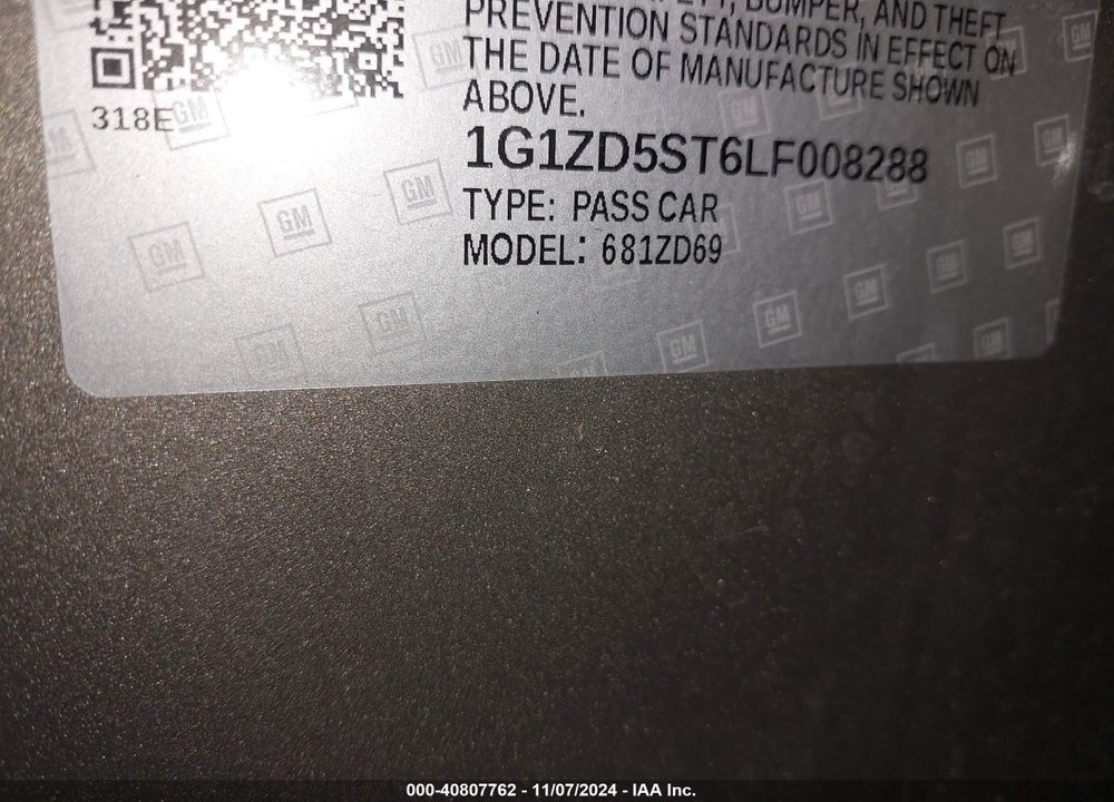 2020 CHEVROLET MALIBU VIN: 1G1ZD5ST6LF008288