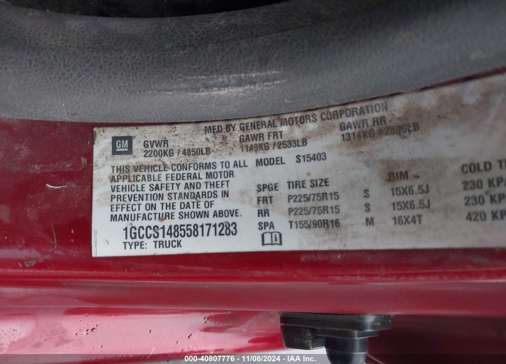 2005 CHEVROLET COLORADO LS VIN: 1GCCS148558171283