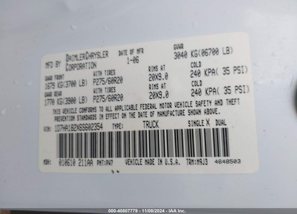 2006 DODGE RAM 1500 SLT VIN: 1D7HA182X6S602354