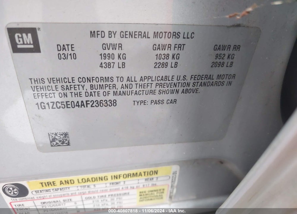 2010 CHEVROLET MALIBU LT VIN: 1G1ZC5E04AF236338