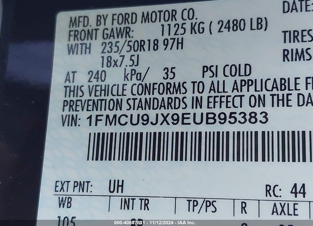 2014 FORD ESCAPE TITANIUM VIN: 1FMCU9JX9EUB95383