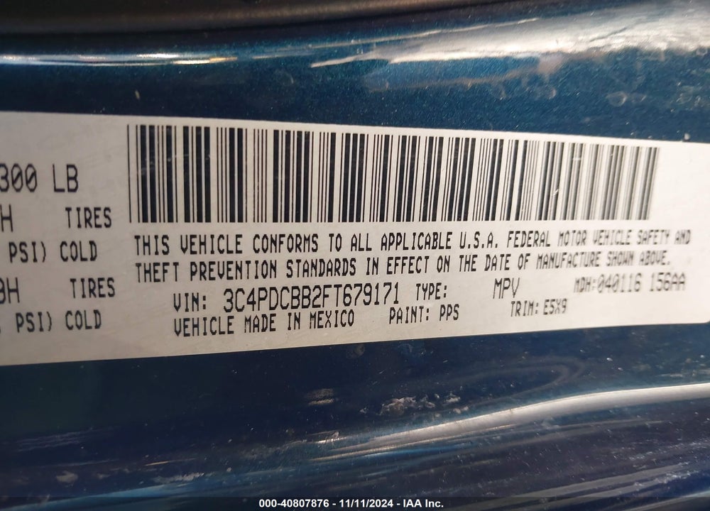 2015 DODGE JOURNEY SXT VIN: 3C4PDCBB2FT679171
