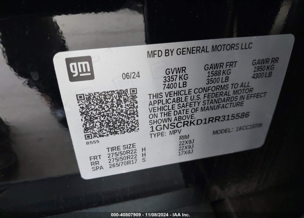 2024 CHEVROLET TAHOE 2WD RST VIN: 1GNSCRKD1RR315586