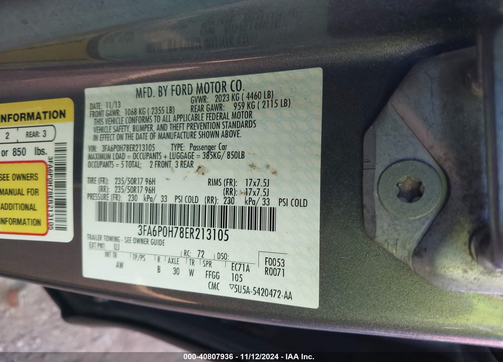2014 FORD FUSION VIN: 3FA6P0H78ER213105