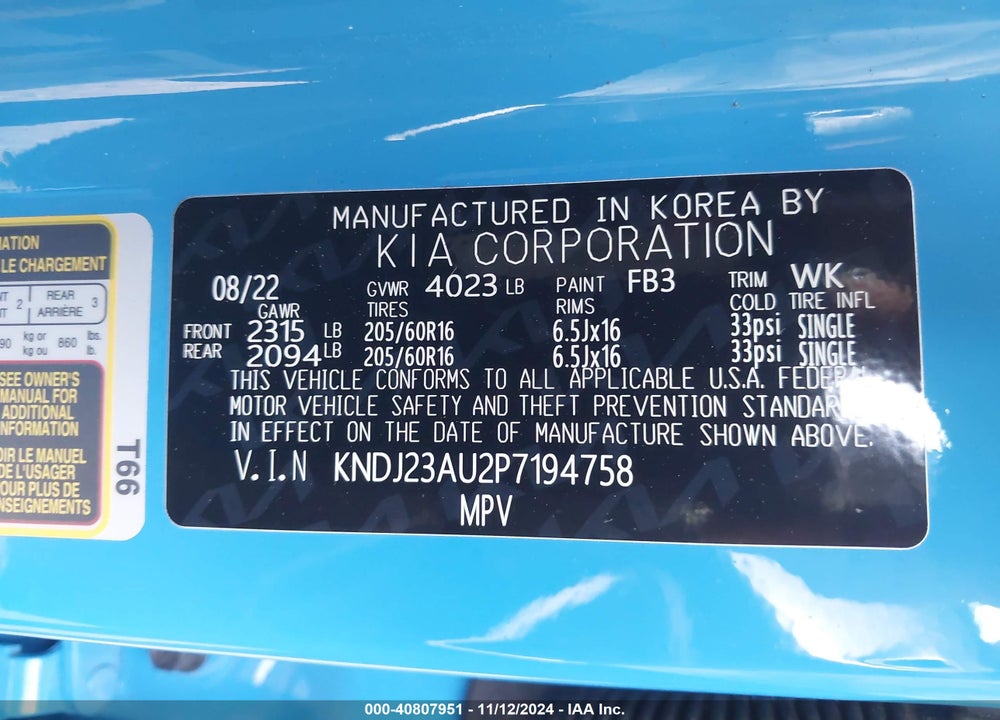 2023 KIA SOUL !/+/S VIN: KNDJ23AU2P7194758
