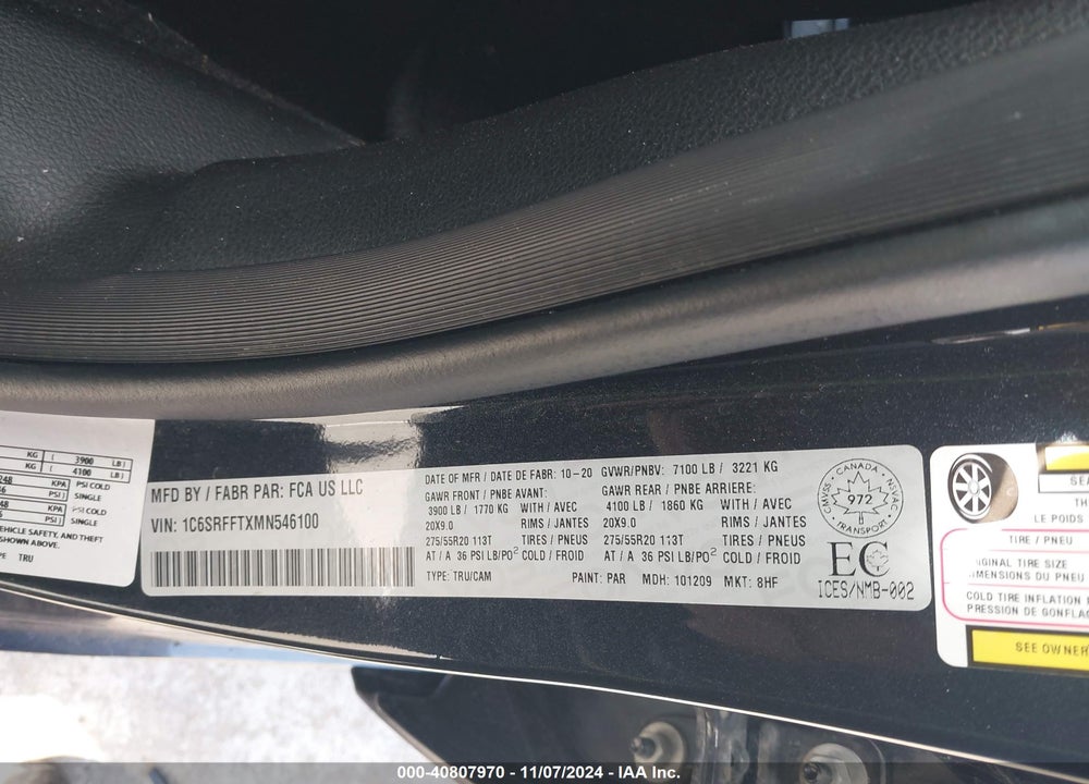 2021 RAM 1500 BIG HORN VIN: 1C6SRFFTXMN546100