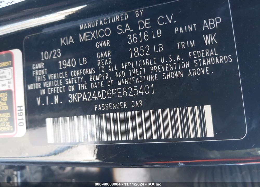 2023 KIA RIO VIN: 3KPA24AD6PE625401