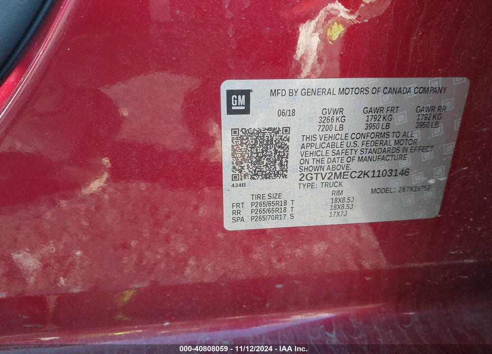2019 GMC SIERRA 1500 LIMITED SLE VIN: 2GTV2MEC2K1103146