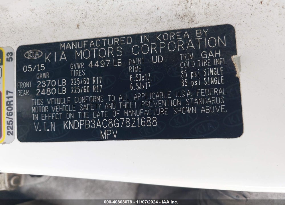 2016 KIA SPORTAGE LX VIN: KNDPB3AC8G7821688