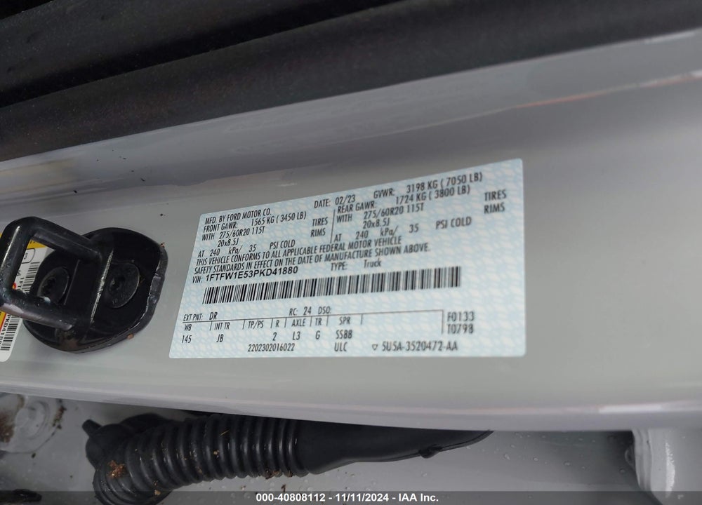 2023 FORD F-150 XL VIN: 1FTFW1E53PKD41880